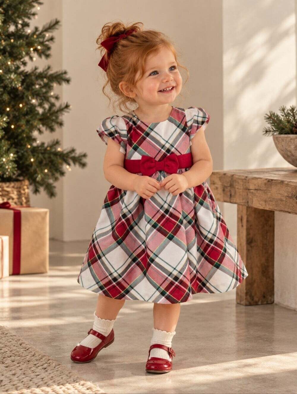 Gymboree Baby Girls Christmas Plaid Holiday Party Dress 18-24M Red Bow